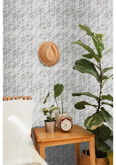 3 Boyutlu Duvar Paneli Kabartmalı Lambiri Desen Pvc 41x41 Cm/ 6 Adet /1 M² Mermer