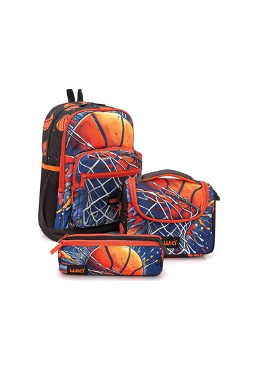 Wia Erkek Çocuk Basketbol Temalı 3'lü İlkokul Okul Çanta Seti Lacivert - Turuncu