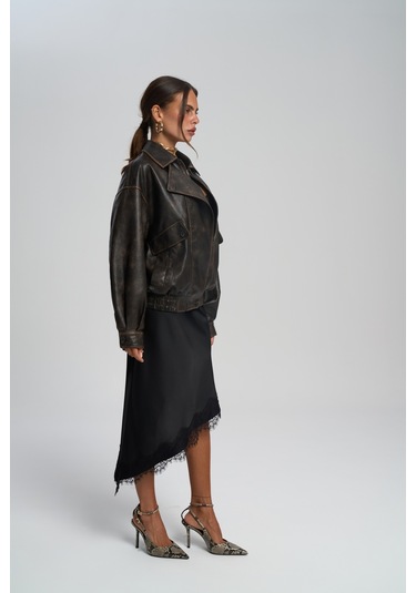 Lina Dantel Detay Siyah Saten Etek Siyah