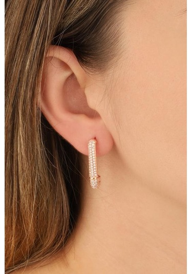 Çengelli İğne Modeli Gümüş Küpe Pembe Altın