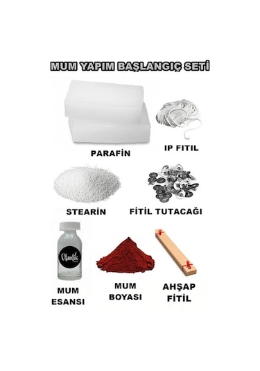 Mum Yapım Seti,1Kg Mum Parafini, Esans,Boya,Fitil,Çıtçıt,Stearin