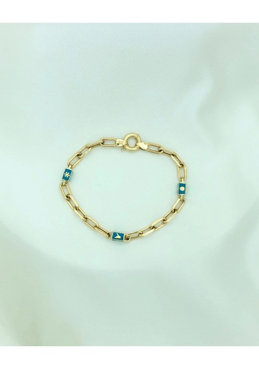 14 Ayar Turkuaz Mineli Altın Bileklik