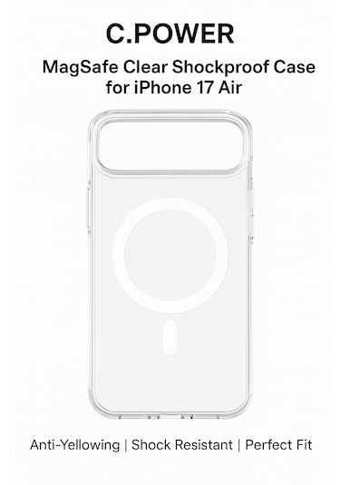 C.power Magsafe Şeffaf Sert Kılıf İphone 17 , 17 Air , 17 Pro, 17 Pro Max Uyumlu, Darbeye Dayanıklı Pc Malzeme Şeffaf