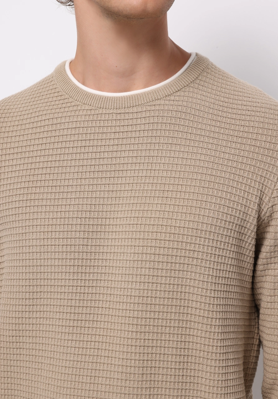 Colins Regular Fit Yuvarlak Yaka Jakarlı Erkek Bej Kazak Cl1076734 Q1.v2 Beı Bej