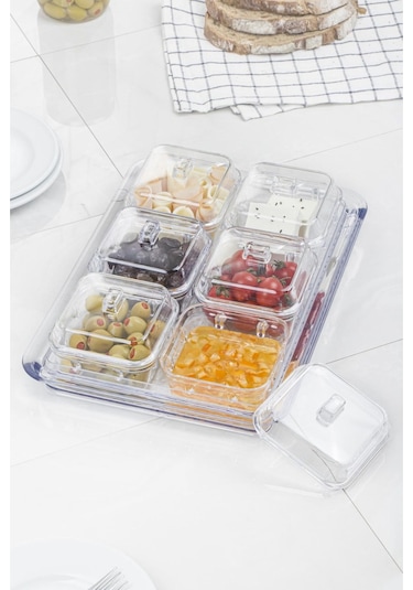 Akrilik Şeffaf 6 Lı Kapaklı Kahvaltılık Kahvaltı Seti & Saklama Kabı Cam Değildir Çok Renkli