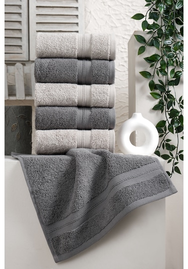Soft Touch Kitchen %100 Pamuklu 6 Lı El & Yüz Ve Mutfak Havlu Seti 30x30 Cm Antrasit - Gri Gri - Antrasit