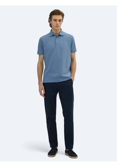 Havacı Mavi Düz Polo Yaka %100 Pamuk T-shirt Havacı Mavi