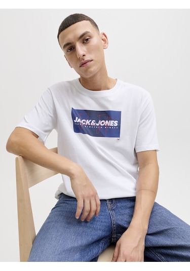 Jack & Jones Erkek Gögüs Logo Baskili Tisört - Cole - 12288492 Beyaz