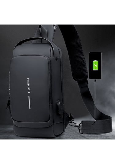 Fosenze Erkekler İçin Çok Fonksiyonlu Çapraz Çanta, Usb Şarj Portlu, Hırsızlığa Karşı Kilitli, Su Geçirmez, Siyah Çok Renkli
