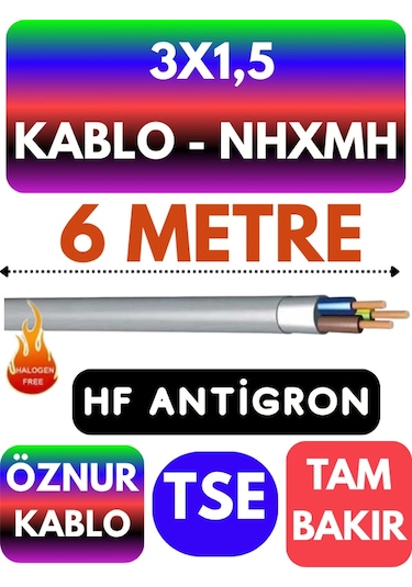 Öznur 3x1,5 Nhxmh Alev İletmez Kablo Metre Seçenekli Gri - 6 Metre