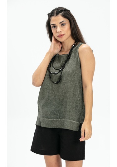 Kolsuz Poplin Zeyno Bluz Haki Hk Haki