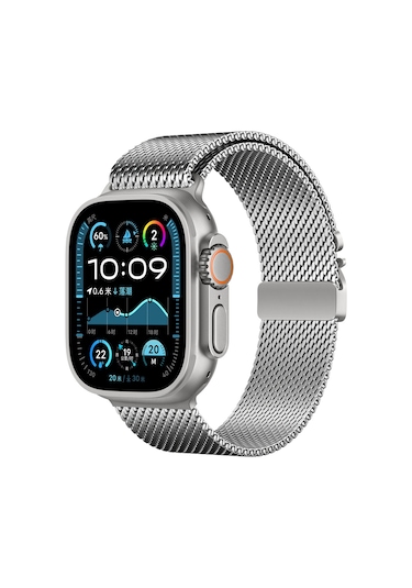 Teknodur İos Watch Uyumlu Ultra 49mm Krd-121 Metal Hasır Kordon-gümüş