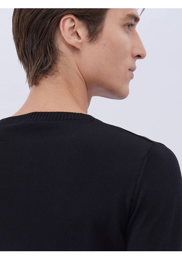 Kip Siyah Bisiklet Yaka Düz Örgü Triko Çok Renkli