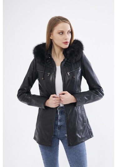 Derinss Dka2332 Hakiki Deri Kadın Siyah Mont 001