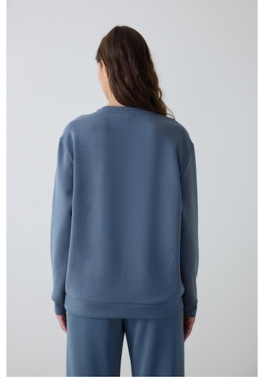 Penti Koyu Gri Bisiklet Yaka Oversize Kısa Modal Sweatshirt