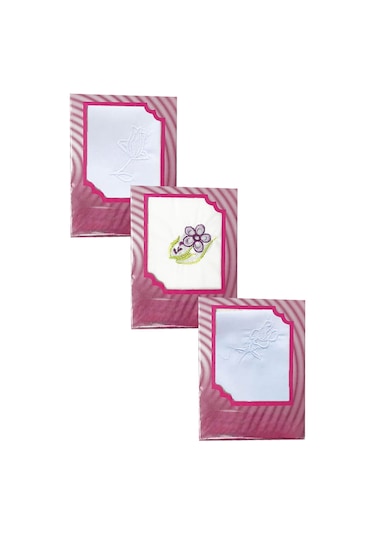 3 Lü Özel Paket Premium Kadın İşlemeli Mendil Seti %100 Pamuk 28x28 Cm