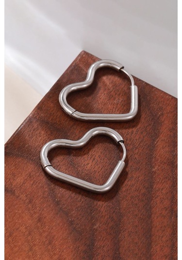 Chavin Çelik Kalp Dizayn Gri Bayan Küpe Eu81 Gümüş