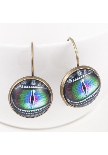 Gümüş 1 Çift Ejderha Gözü Bronz Trendy Cam Cabochon 15mm Kol Arka Küpe Çok Renkli