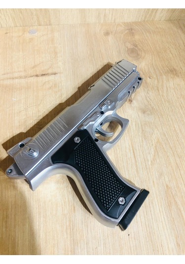 Gümüş Renk Boncuklu Oyuncak Tabanca 1 Adet + 2 Adet Hedef 9 Cm Siyah + 21 Paket Boncuk Karışık