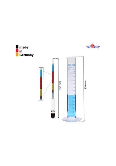 Alkol-Metre Ölçer Ve 250 ML Cam Mezür Alman H85143.260+B11020.250