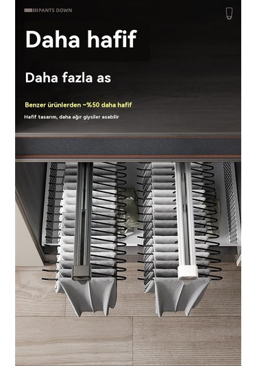 Gardırop Gardırop Çekmece Pantolon Askısı Teleskopik Sönümleme Sürgülü İtme-çekme Askısı Siyah