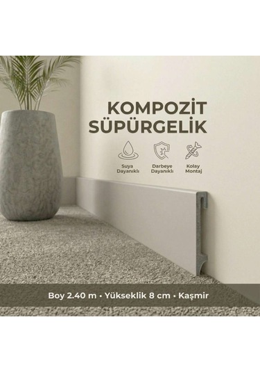 Espumo Kompozit Süpürgelik 8 cm Kaşmir | Suya Dayanıklı Parke Duvar Süpürgelik 2,40 m ESP207 -