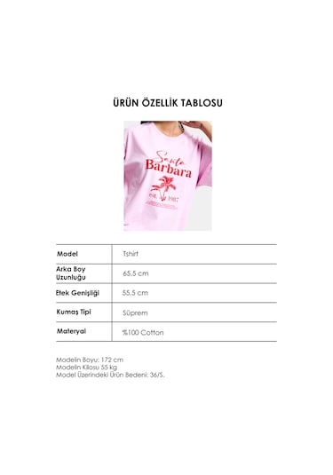 Itsbasic Kadın Pembe S6-98 Oversize Santa Barbara Baskılı %100 Koton T-shirt