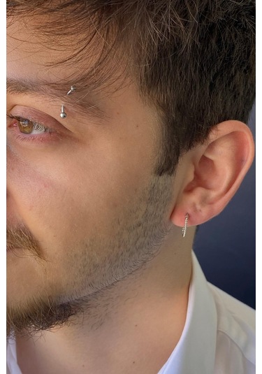 Zümrüt Sarraf 14 Ayar Beyaz Altın Burgulu Halka Erkek Küpe