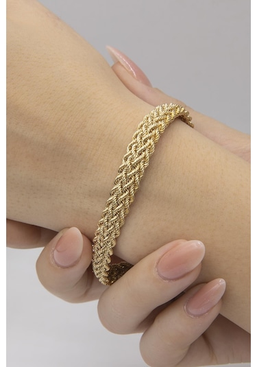 14 Ayar Altın Kalın Örgü Bileklik Sarı Sarı Altın