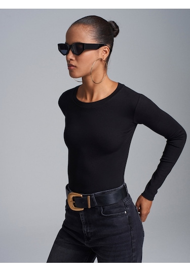Dilvin 32695 Uzun Kollu Bodysuit-siyah Siyah