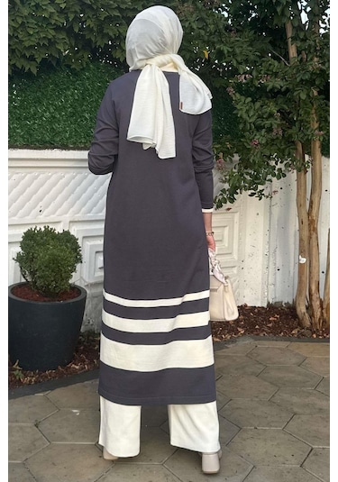 İmge Çizgili Triko Hırka Antrasit Çok Renkli