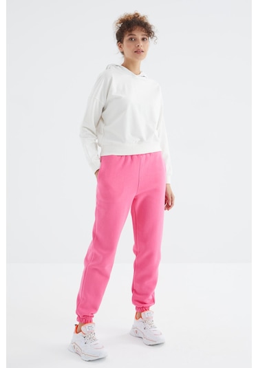 Tommy Life Şeker Pembe Yüksek Bel Şardonlu 3 İplik Pamuklu Basic Kadın Eşofman Altı - 94624 Şeker Pembe