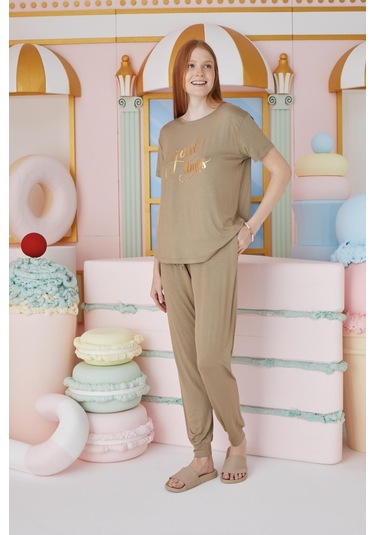 Kadın Kısa Kol Yağ Yeşili Pijama Takım C3t0n551 001