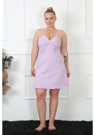 Akbeniz Kadın Lila Pamuklu İp Askılı Büyük Beden Gecelik 985-lila Lila