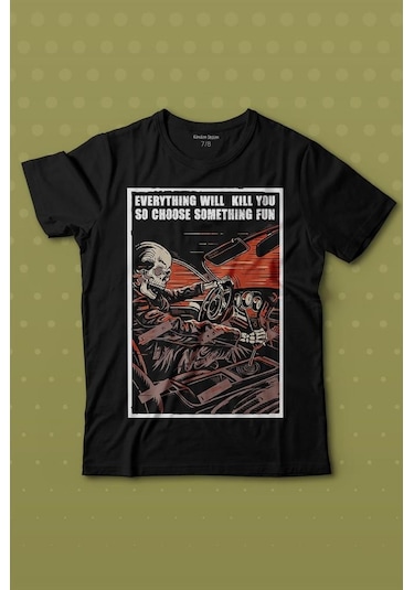 Kendim Seçtim Choose Somthing Fun Araba Kuru Kafa Baskılı Tişört Çocuk T-shirt 001