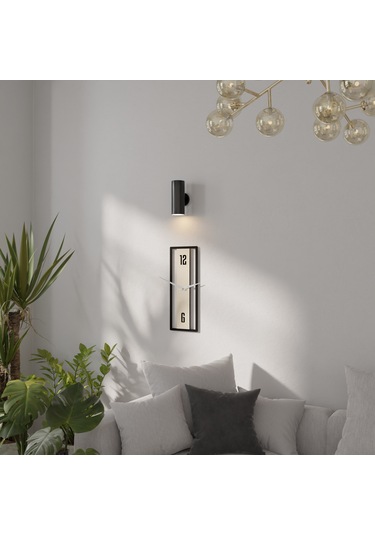 Dekoratif Minimal Dikdörtgen Duvar Saati Siyah - Krem