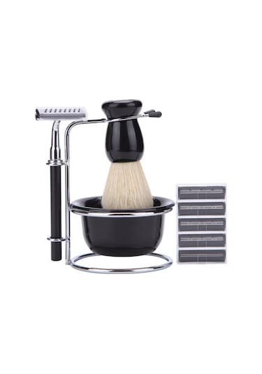 Yaozixa Erkek Tıraş Seti 5 Parça - Tıraş Bıçağı, Yedek Blades 5 Adet , Sabun Kasesi, Sakal Fırçası Ve Tutucu - Ev Ve Seyahat İçin Uygun Siyah