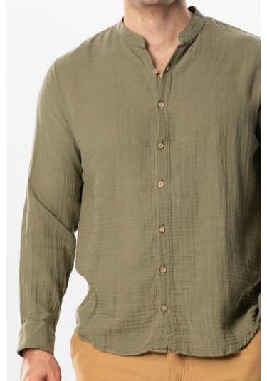 Uzun Kol Hakim Yaka Erkek Müslin Yazlık Gömlek Haki Hk-haki Haki