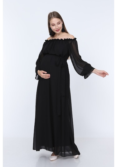 Modalabio Moda Labio-Babyshower Dökümlü Hamile Elbisesi Siyah