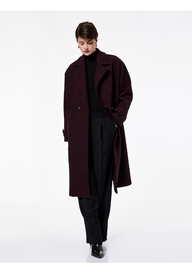 Koton Oversize Kaban Kaşe Uzun Kollu Cepli Düğmeli Kruvaze Bordo 6wak00099ew Bordo