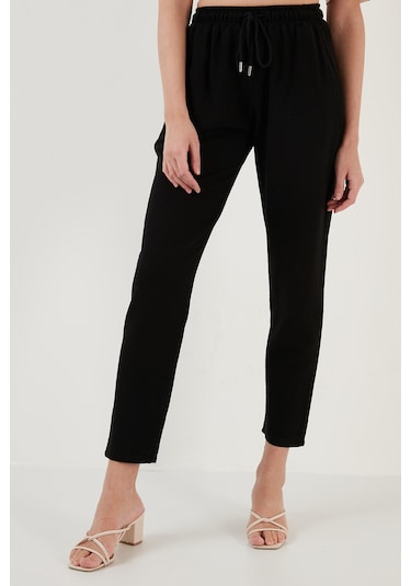 Lela Pamuk Ve Keten Karışımlı Yüksek Bel Rahat Kesim Cepli Bayan Pantolon 5865019 Siyah