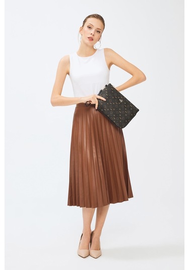 Deri Company Kadın Basic Clutch Çanta Monogram Desenli Siyah Taba 214002 Siyah