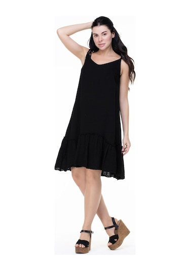 Askılı Müslin Serra Volanlı Kısa Elbise Siyah Syh-siyah