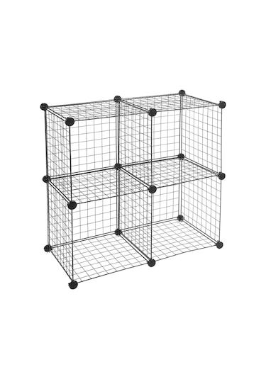 4 Bölmeli Metal Ayakkabı Dolabı Çok Amaçlı Raf Organizer Siyah
