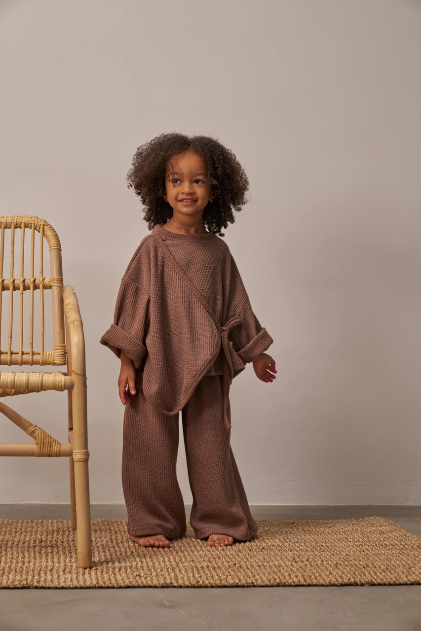 Kahverengi Waffle Bağlamalı Takım Kahverengi