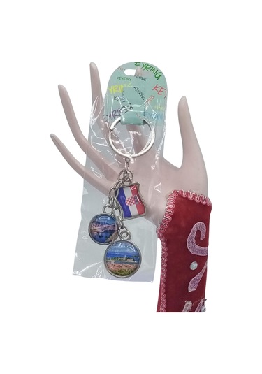 Hırvatistan Üçlü Epoksi Metal Çift Taraflı Damla Anahtarlık Croatia Gümüş