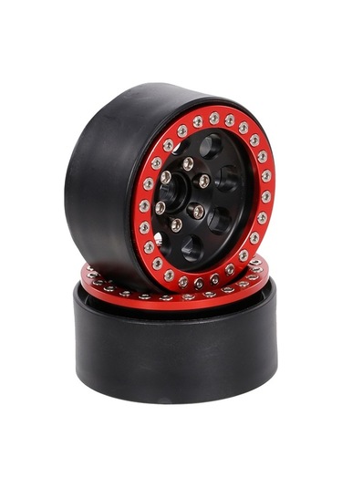 Besthome1 1/10 Rc Tırmanma Aracı İçin 55mm Metal Jant - 8 Delikli Siyah Kırmızı