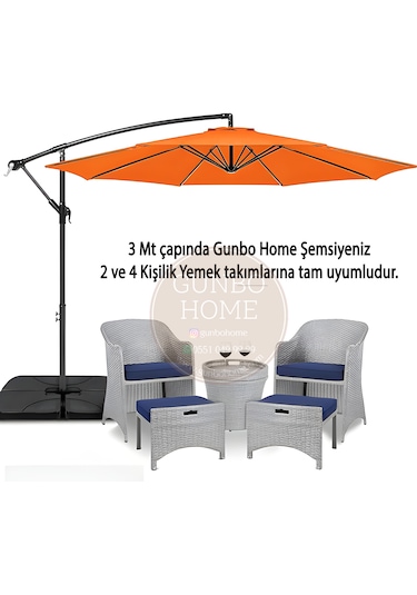 Gunbo Home 3 Mt 8 Kaburga Full Demir 21 Kg Turuncu Bahçe Şemsiyes
