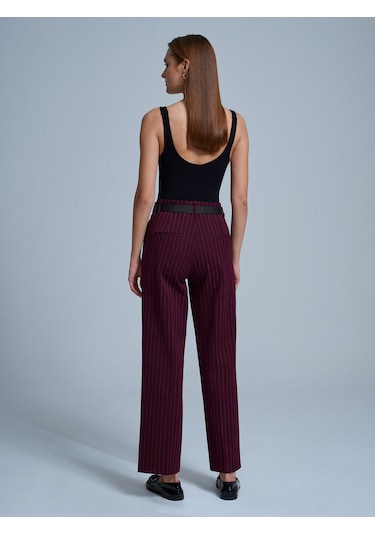 Dilvin 72235 Kemerli Düz Kesim Pantolon-bordo Bordo