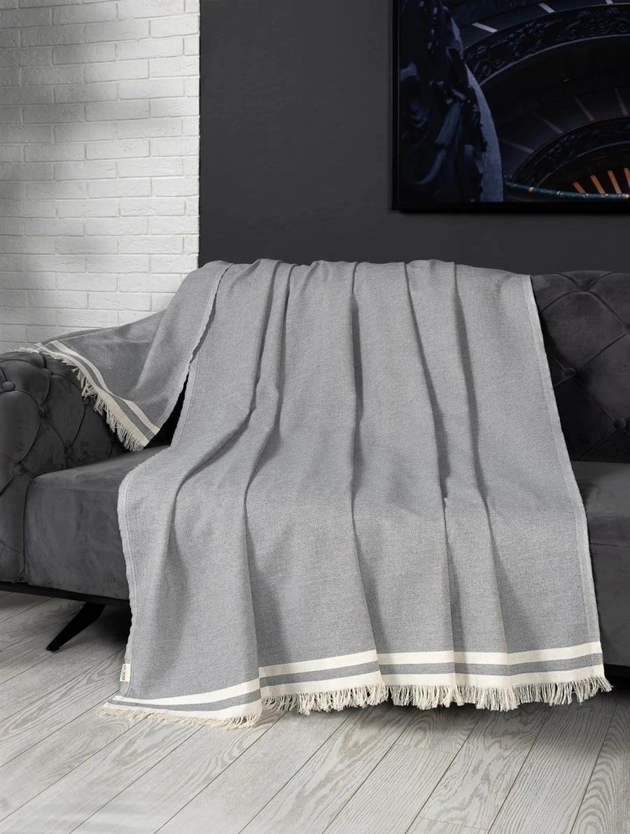 Alinda Pamuklu Maxi Boy Kolları Kapatan Kaymaz Terletmez Koltuk Örtüsü 170x300 - Gri Gri